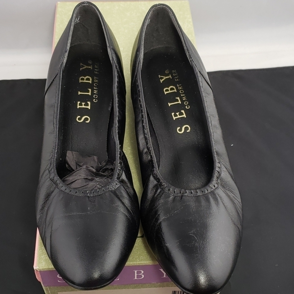 Selby Cloud Black Leather Flats Balletcore 8AA NIB Deadstock - Picture 3 of 16